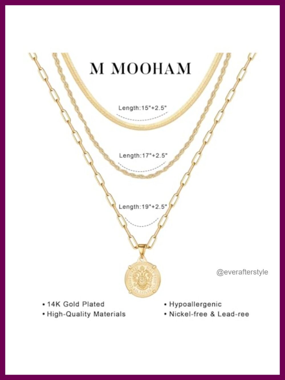 14K Gold Plated Layered Necklace Set - 3 Stackable Pendant Chains - Picture 5 of 5